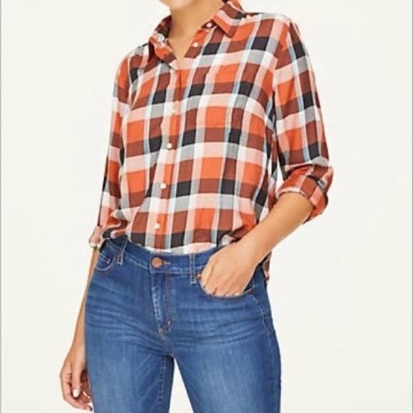 LOFT lightweight plaid button front shirt size S. - Picture 1 of 7